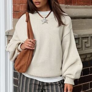 NWT NEW Princess Polly Harmony Beige Balloon Sleeve Knit Sweater Size M/L